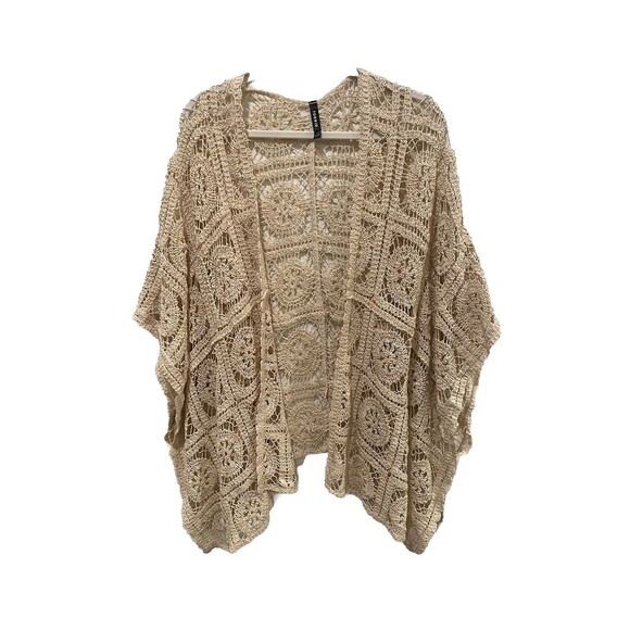 TORRID One Size Beige Crochet Knit Ruana Open Front Swimsuit Coverup - Picture 2 of 7